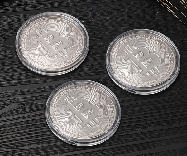 Moneda Bitcoin Plateado 1